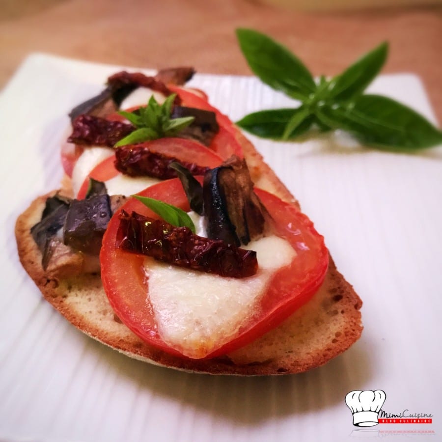 Bruschetta végétarienne Aubergines grillées mozzarella Basilic Mimi